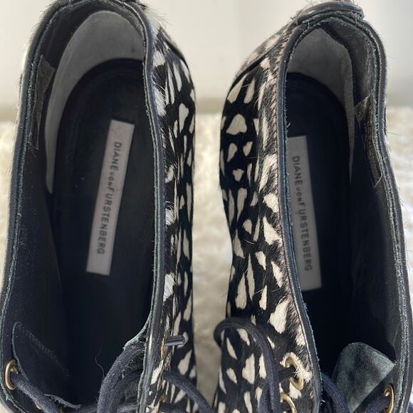 Diane Von Furstenberg Open Toes Wedge Ankle  Boots Animal Print Size 8.5 M - Picture 5 of 14